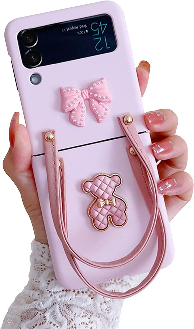 Galaxy Z Flip 4 Case with Strap Bracelet, Cute 3D Bear Z Flip 4 Case P Galaxy Z Flip 4 Case with Strap Bracelet, Cute 3D Bear Z Flip 4 Case P