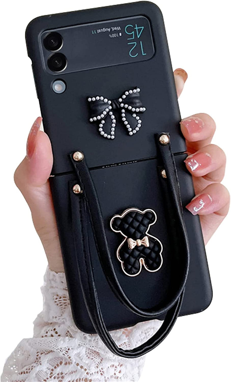 Galaxy Z Flip 4 Case with Strap Bracelet, Cute 3D Bear Z Flip 4 Case Purple - Gorilla Cases
