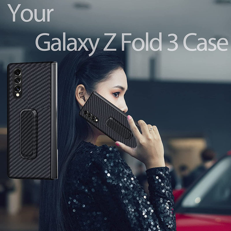 Galaxy Z Fold 3 Carbon Fiber Protection Leather Case Round - Gorilla Cases