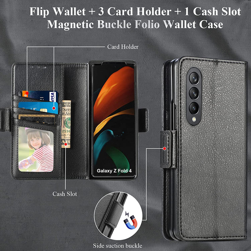 Galaxy Z Fold 4 Wallet Case S Pen Holder & Card Holder, Z Fold 4 Case (Black) - Gorilla Cases