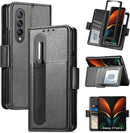 Galaxy Z Fold 4 Wallet Case S Pen Holder & Card Holder, Z Fold 4 Case (Black)