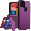 Google Pixel 5, Dual Layer Case h Card Slot Holder and Kickstand - Purple