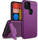 Google Pixel 5, Dual Layer Case h Card Slot Holder and Kickstand - Purple