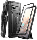 Google Pixel 7, Full - Body Rugged Belt - Clip & Kickstand Case Built - in Screen Protector Black