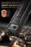 Google Pixel 7, Full - Body Rugged Belt - Clip & Kickstand Case Built - in Screen Protector Black