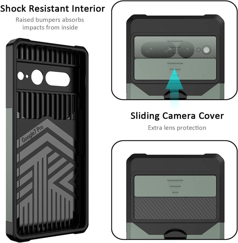 Google Pixel 7 Pro Case Camera Cover Heavy Duty Protective Case Green - Gorilla Cases