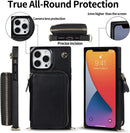 Hoerrye Crossbody Wallet Case Card Holder Leather Purse Lanyard Black