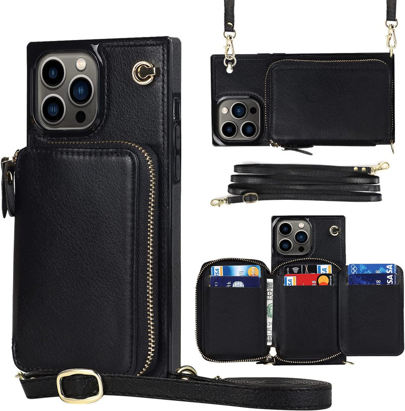 Hoerrye Crossbody Wallet Case Card Holder Leather Purse Lanyard Black - Gorilla Cases