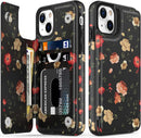 iPhone 13 Case Flip Folio Leather Wallet Case Cover with Fashion Flower Designs