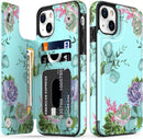 iPhone 13 Case Flip Folio Leather Wallet Case Cover with Fashion Flower Designs