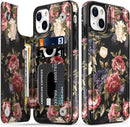 iPhone 13 Case Flip Folio Leather Wallet Case Cover with Fashion Flower Designs