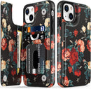 iPhone 13 Case Flip Folio Leather Wallet Case Cover with Fashion Flower Designs