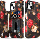 iPhone 13 Case Flip Folio Leather Wallet Case Cover with Fashion Flower Designs