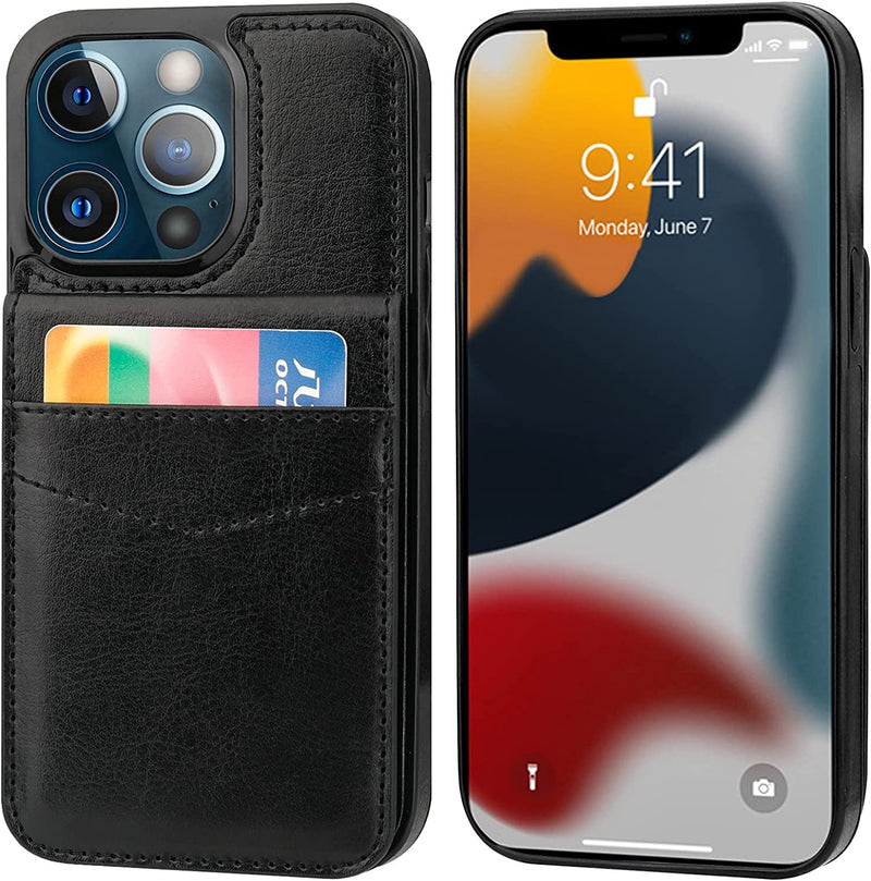 iPhone 13 Pro Case Wallet Credit Card Holder, Premium Leather Magnetic 6.1 inch Black - Gorilla Cases