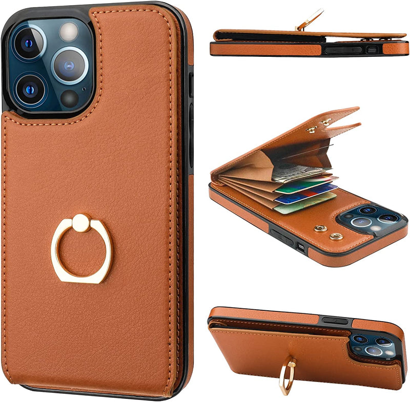 iPhone 13 Pro Max Case Wallet Card Holder, 360°Rotation 6.7 Inch Brown - Gorilla Cases