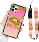 iPhone 13 Pro Max Women's Gold Glitter Case with Strap