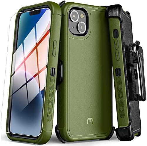 iPhone 14 Case Belt Clip Holster and Tempered Glass, 6.1 inch, Heavy Duty Military - Green - Gorilla Cases