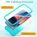iPhone 14 Case, Glitter Liquid Full Body Rugged Cover Phone Case 13 6.1 ”Gradient Teal