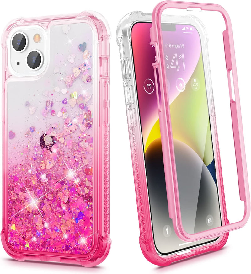 iPhone 14 Case, Glitter Liquid Full Body Rugged Cover Phone Case 13 6.1 ”Gradient Teal - Gorilla Cases