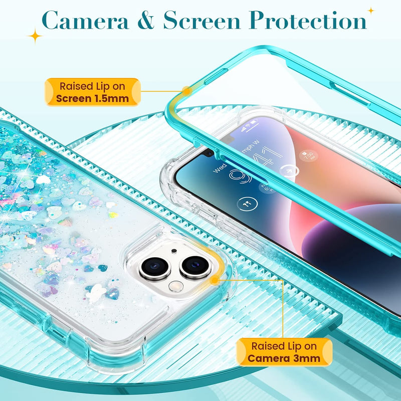 iPhone 14 Case, Glitter Liquid Full Body Rugged Cover Phone Case 13 6.1 ”Gradient Teal - Gorilla Cases