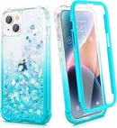 iPhone 14 Case, Glitter Liquid Full Body Rugged Cover Phone Case 13 6.1 ”Gradient Teal