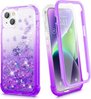 iPhone 14 Case, Glitter Liquid Full Body Rugged Cover Phone Case 13 6.1 ”Gradient Teal