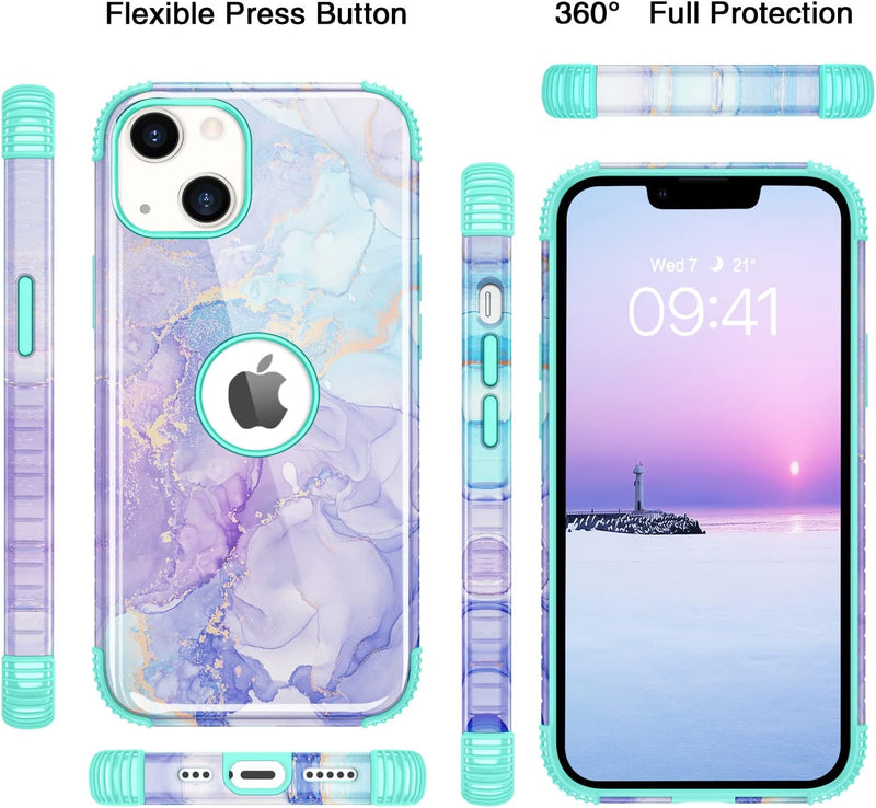 iPhone 14 Case, Marble Pattern 2 in 1 Heavy Duty Boy Men Phone Cover Purple - Gorilla Cases