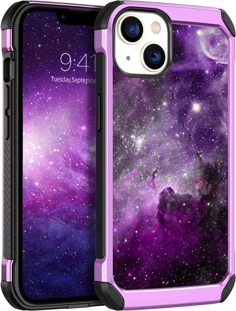 iPhone 14 Case, Phone Case iPhone 14 6.1" , Heavy Duty Shockproof Protection Hybrid Hard PC Bumper Cover, Purple Nebula