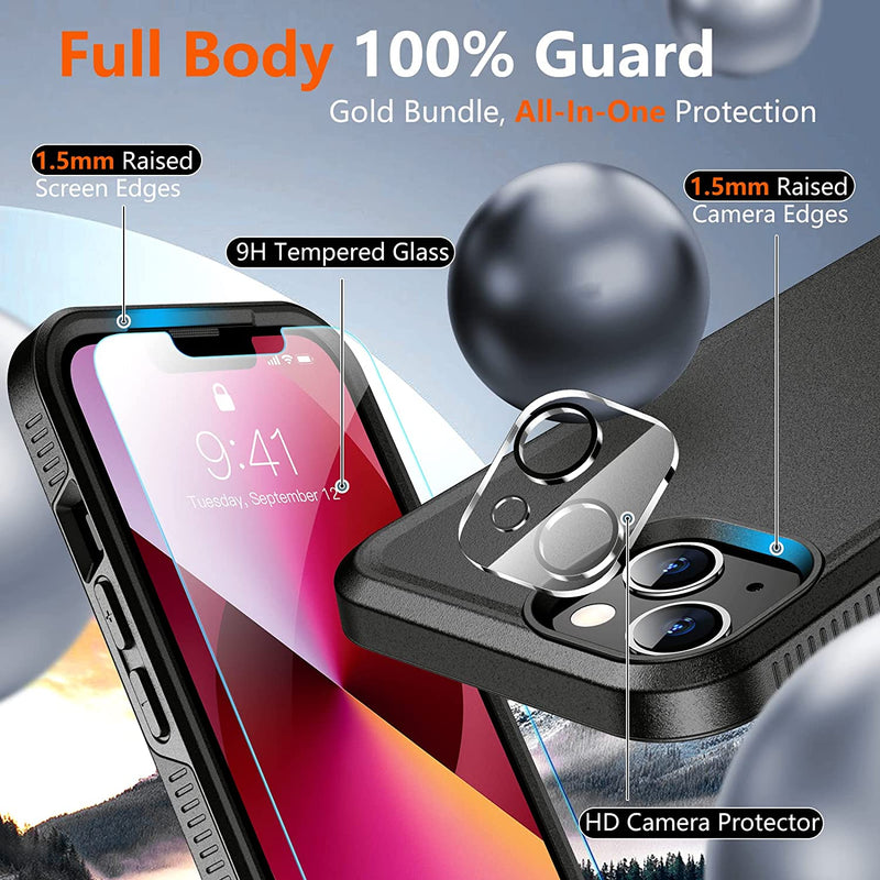 iPhone 14 Max Case Glass Screen Protector Full-Body Shockproof Case Black - Gorilla Cases
