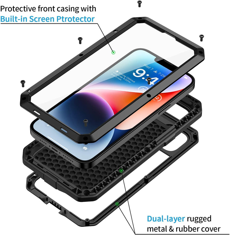 iPhone 14 Metal Case, Heavy Duty Shockproof Rugged Case Black - Gorilla Cases