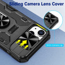 iPhone 14 Plus 5G, Slide Camera Cover & Magnetic Ring Kickstand & Belt Duty Protection Armor Case - Black