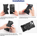 iPhone 14 Plus 5G, Slide Camera Cover & Magnetic Ring Kickstand & Belt Duty Protection Armor Case - Black