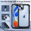 iPhone 14 Plus Case, Glass Screen Protector Clear Hard Back - Black