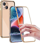 iPhone 14 Plus, Double Sided Clear Tempered Glass Phone Case Charger Case 5G 6.7'' Gold