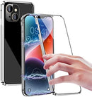 iPhone 14 Plus, Double Sided Clear Tempered Glass Phone Case Charger Case 5G 6.7'' Gold