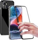 iPhone 14 Plus, Double Sided Clear Tempered Glass Phone Case Charger Case 5G 6.7'' Gold