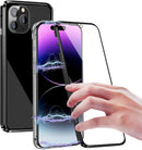 iPhone 14 Plus, Double Sided Clear Tempered Glass Phone Case Charger Case 5G 6.7'' Gold