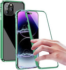 iPhone 14 Plus, Double Sided Clear Tempered Glass Phone Case Charger Case 5G 6.7'' Gold