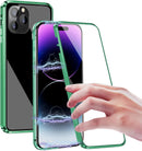 iPhone 14 Plus, Double Sided Clear Tempered Glass Phone Case Charger Case 5G 6.7'' Gold