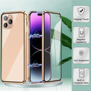 iPhone 14 Plus, Double Sided Clear Tempered Glass Phone Case Charger Case 5G 6.7'' Gold