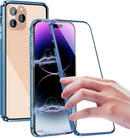 iPhone 14 Plus, Double Sided Clear Tempered Glass Phone Case Charger Case 5G 6.7'' Gold