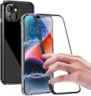 iPhone 14 Plus, Double Sided Clear Tempered Glass Phone Case Charger Case 5G 6.7'' Gold