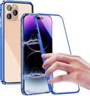 iPhone 14 Plus, Double Sided Clear Tempered Glass Phone Case Charger Case 5G 6.7'' Gold