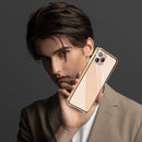 iPhone 14 Plus, Double Sided Clear Tempered Glass Phone Case Charger Case 5G 6.7'' Gold