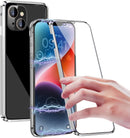 iPhone 14 Plus, Double Sided Clear Tempered Glass Phone Case Charger Case 5G 6.7'' Gold