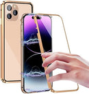 iPhone 14 Plus, Double Sided Clear Tempered Glass Phone Case Charger Case 5G 6.7'' Gold