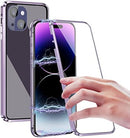 iPhone 14 Plus, Double Sided Clear Tempered Glass Phone Case Charger Case 5G 6.7'' Gold