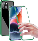 iPhone 14 Plus, Double Sided Clear Tempered Glass Phone Case Charger Case 5G 6.7'' Gold