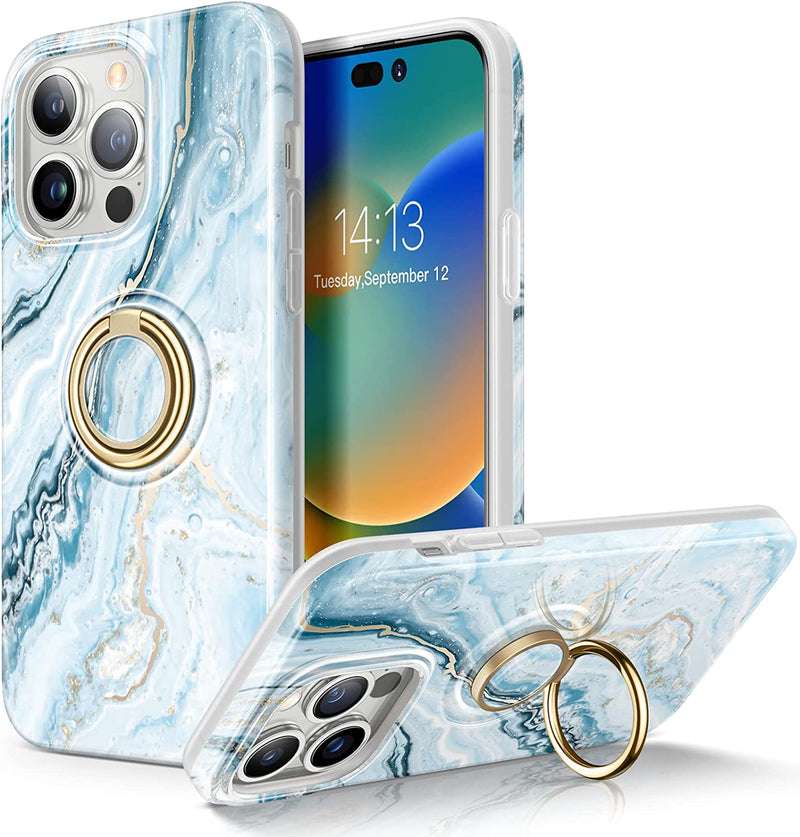 iPhone 14 Pro 6.1 Inch Marble Slim Stylish Durable Hard Shockproof Phone Blue - Gorilla Cases
