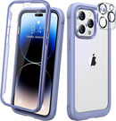 iPhone 14 Pro Case 6.1’’, Full Body Rugged Protective Case+2 Pack Camera Bumper Case Royal Purple